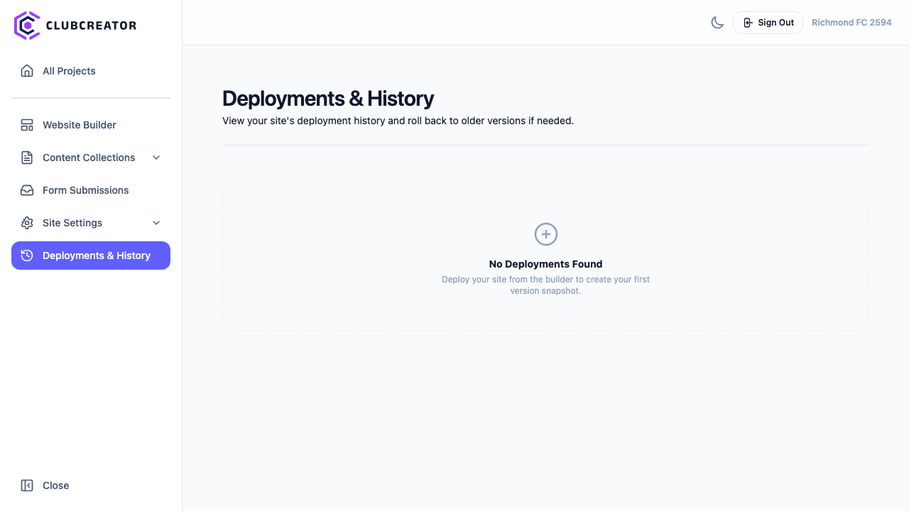 Deployments & Version History Table
