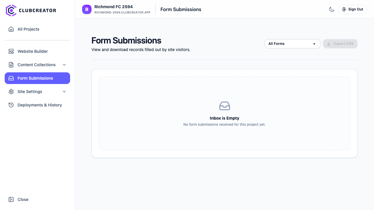 Form Submissions Inbox