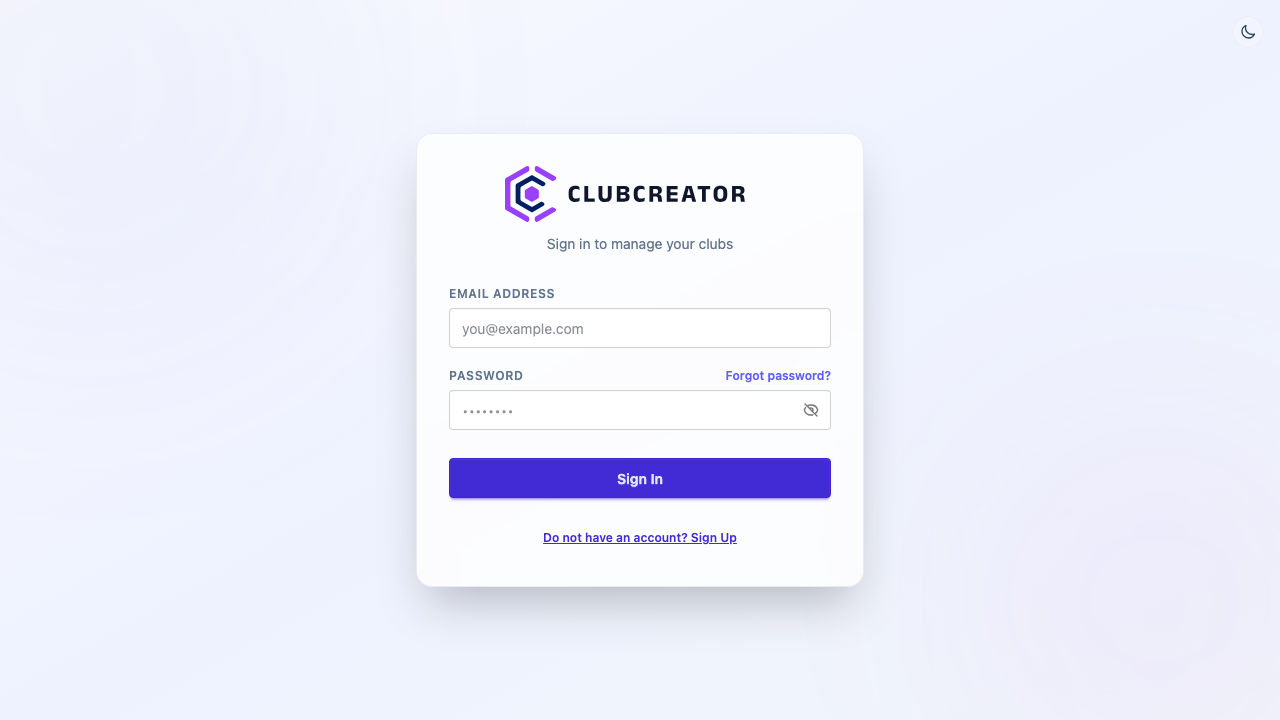 Club Creator Sign In Form