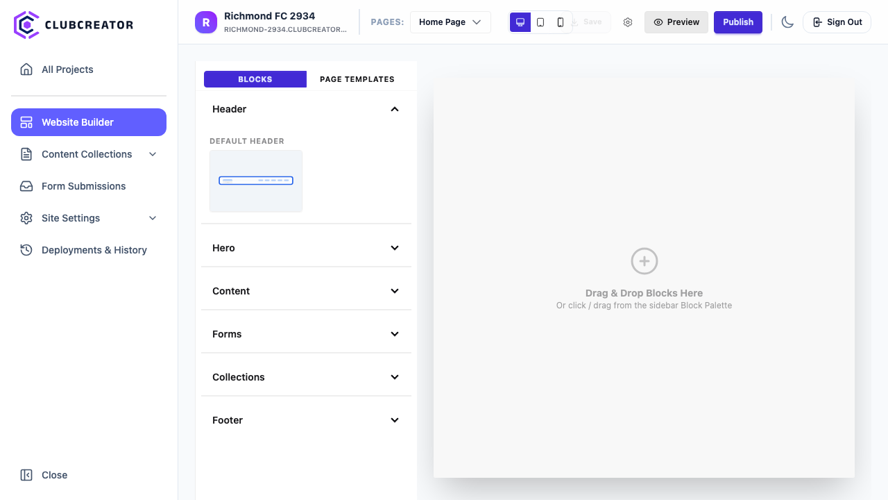 Page Builder editor canvas