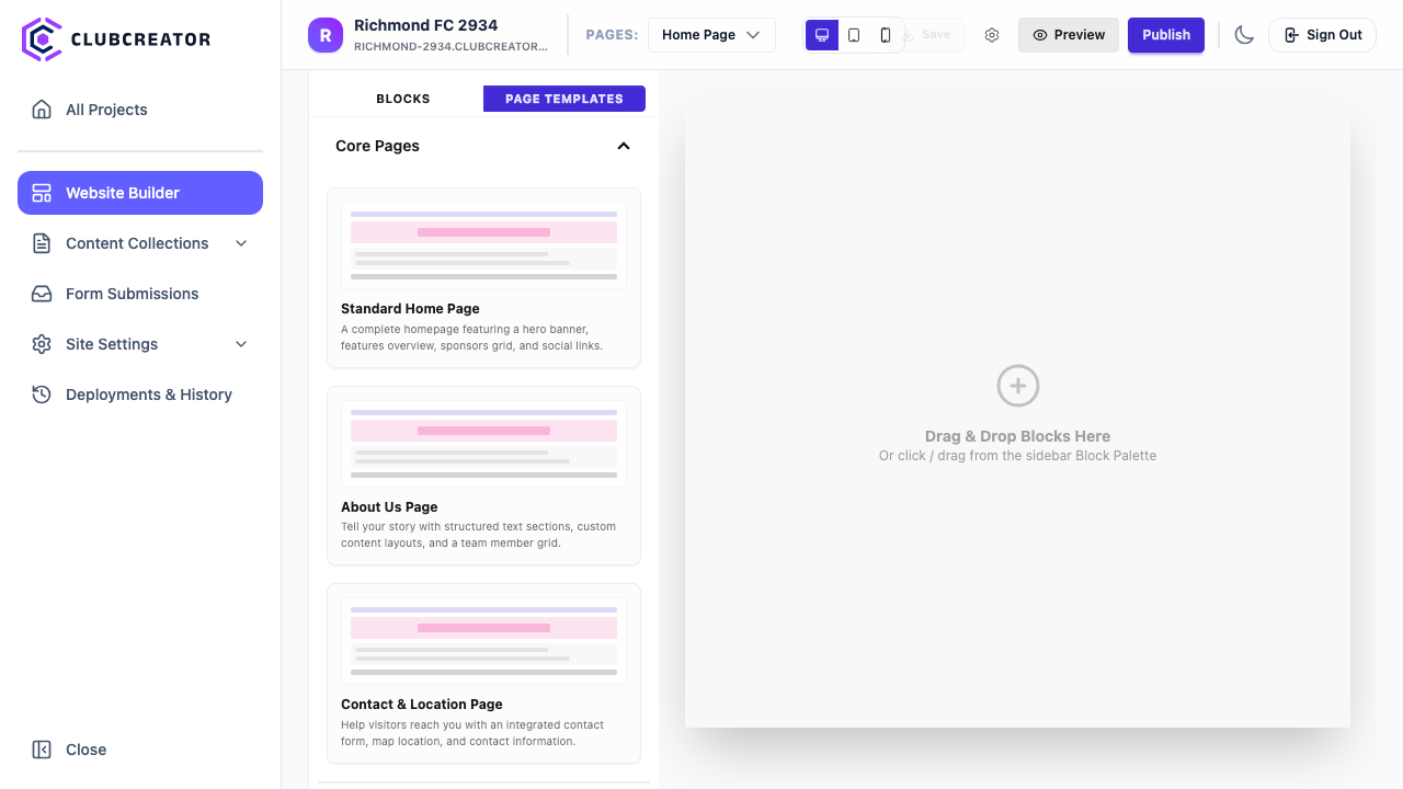 Page Templates Sidebar Tab