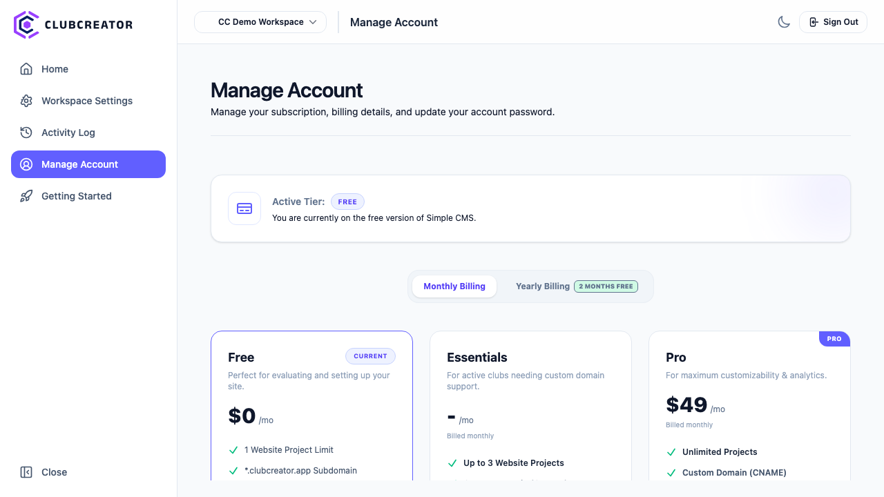 Plans & Pricing Comparison Grid