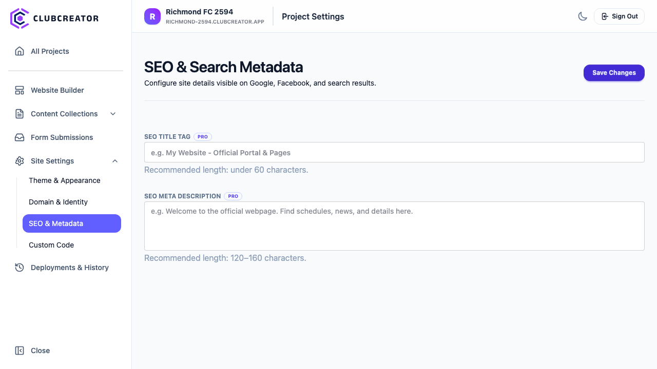 SEO Settings Navigation