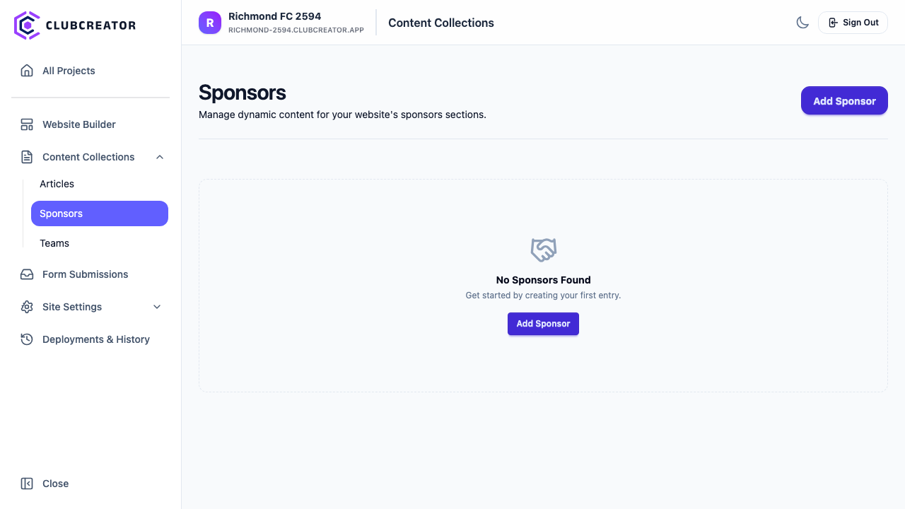 Sponsors Collection Manager