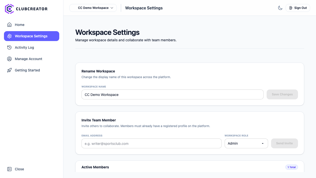 Workspace Settings and Members Manager